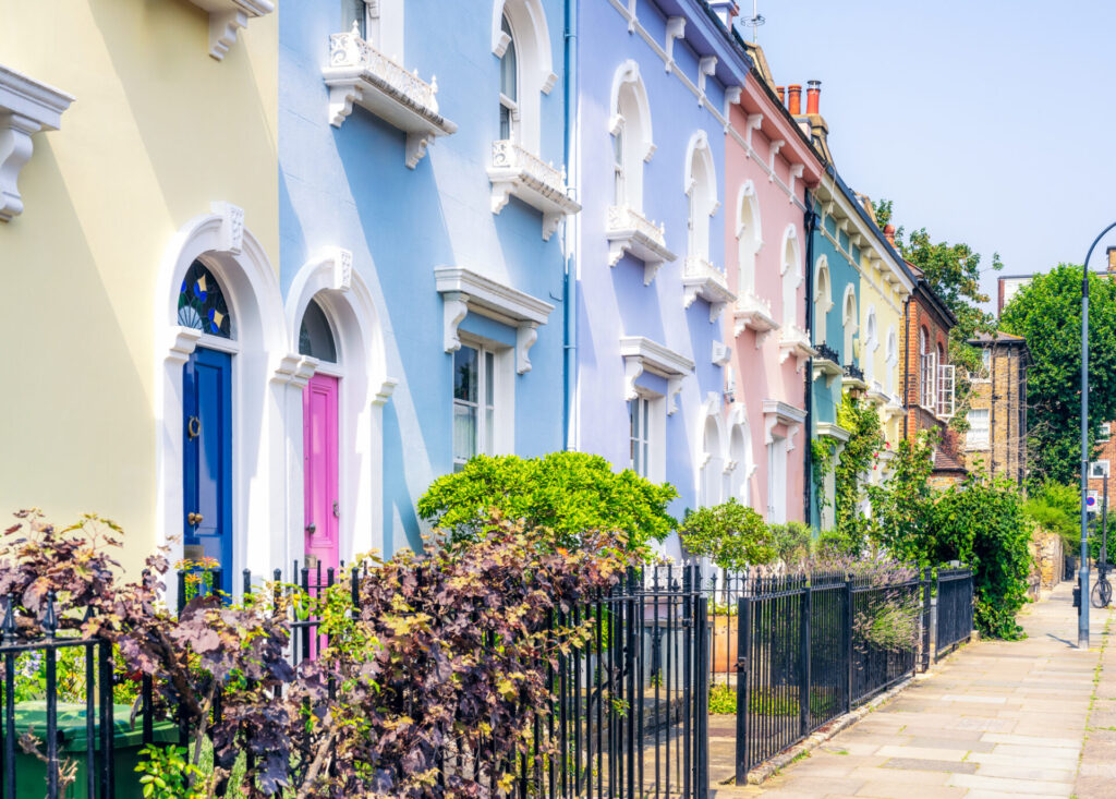 Pastel coloured houses in London